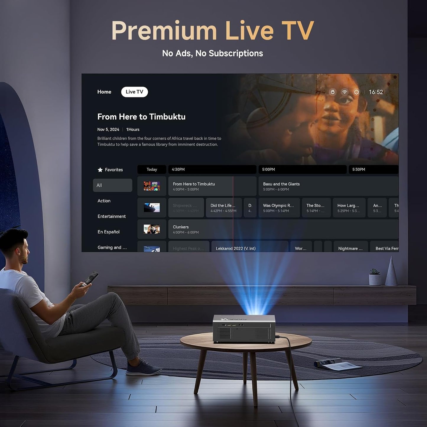 Proyector 4K con WiFi y Bluetooth, enfoque automático AI y 6D Keyst...