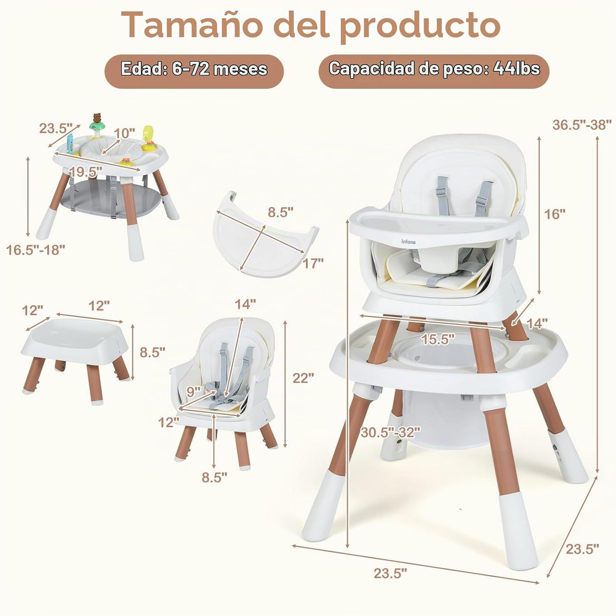 INFANS Silla Alta 9 en 1, Silla Alta Convertible para Bebés y Niños...