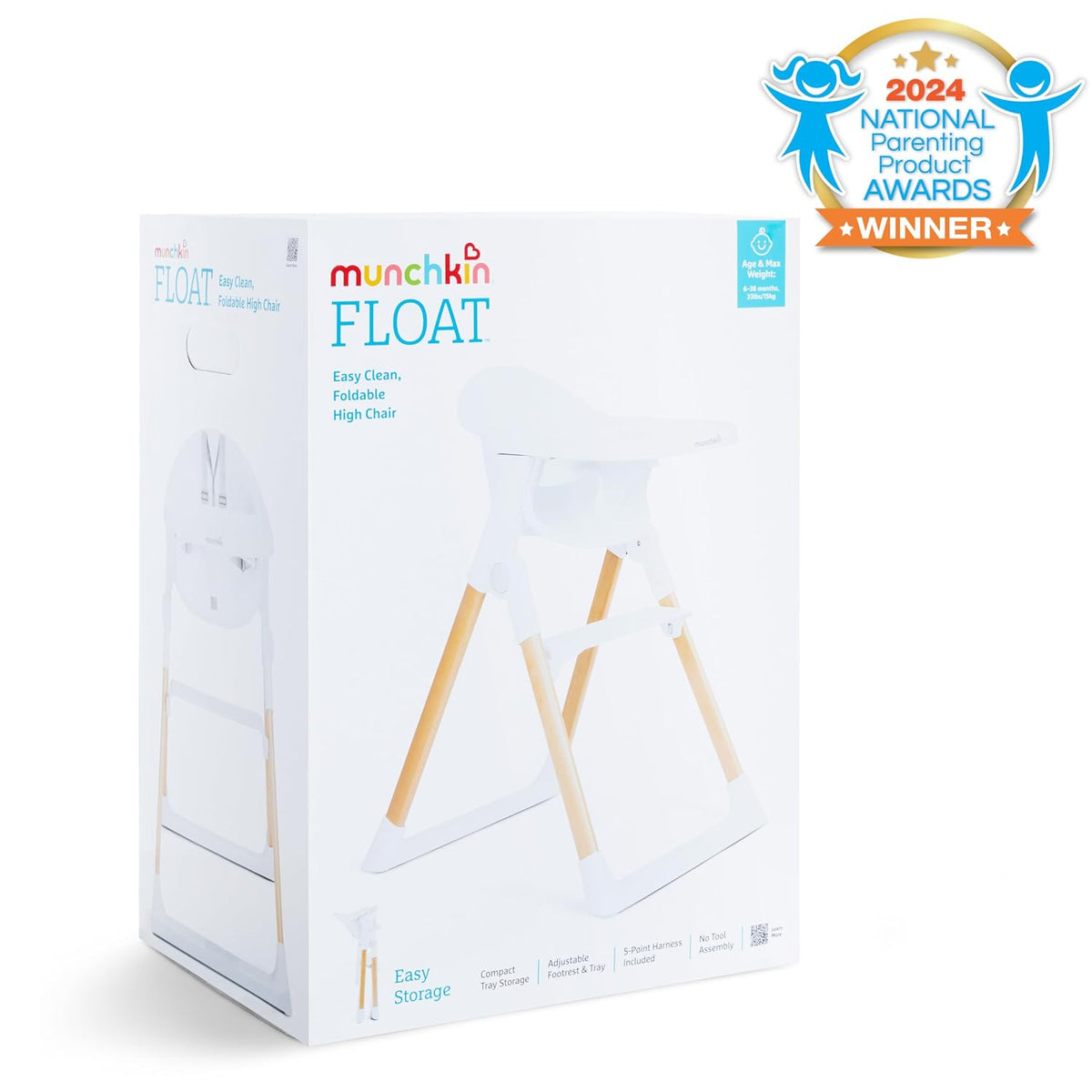 Munchkin Float - Silla alta para bebés y niños pequeños, plegable p...