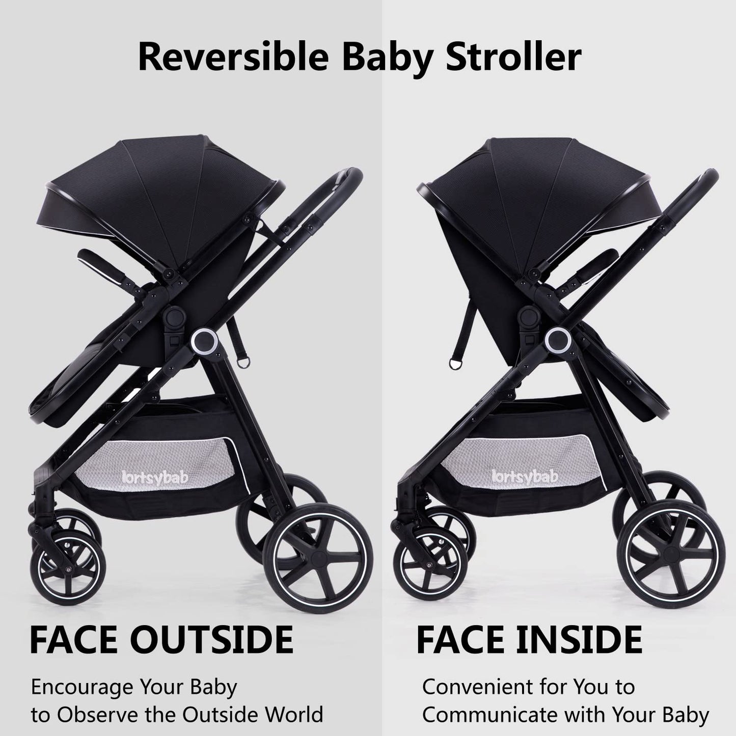 Lortsybab Cochecito de bebé 2 en 1 \u2013 Cochecito plegable para r...