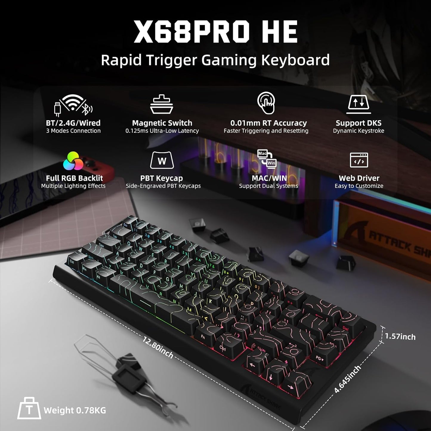 ATTACK SHARK X11 y X68 PRO HE Combo inalámbrico para juegos, efecto...