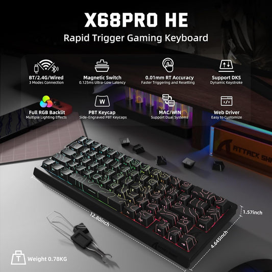 ATTACK SHARK X11 y X68 PRO HE Combo inalámbrico para juegos, efecto...