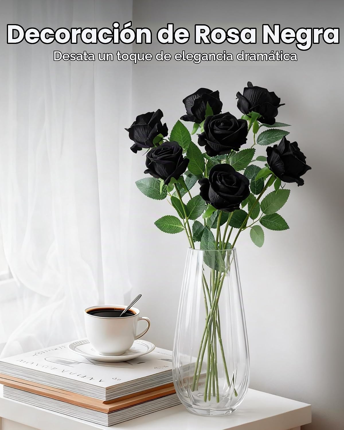 InnoGear 50 unidades de rosas negras artificiales, rosas de terciop...