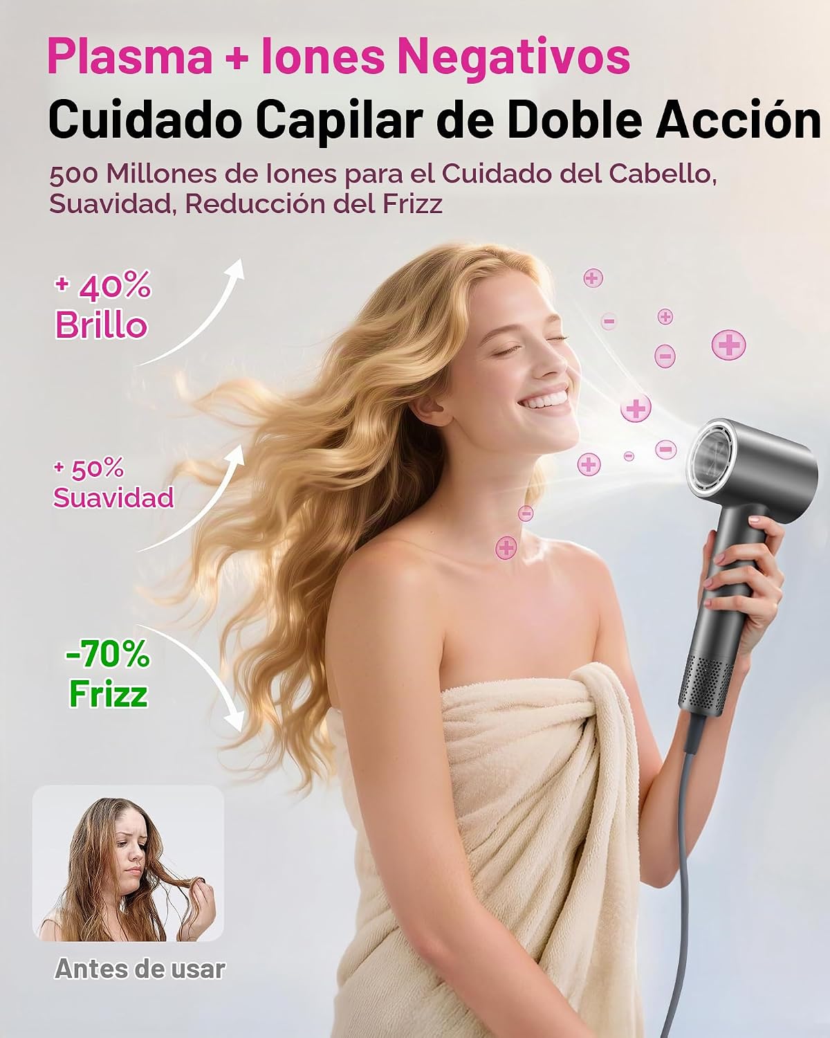 Zibtes - Secador de pelo de alta velocidad con difusor, secador ión...
