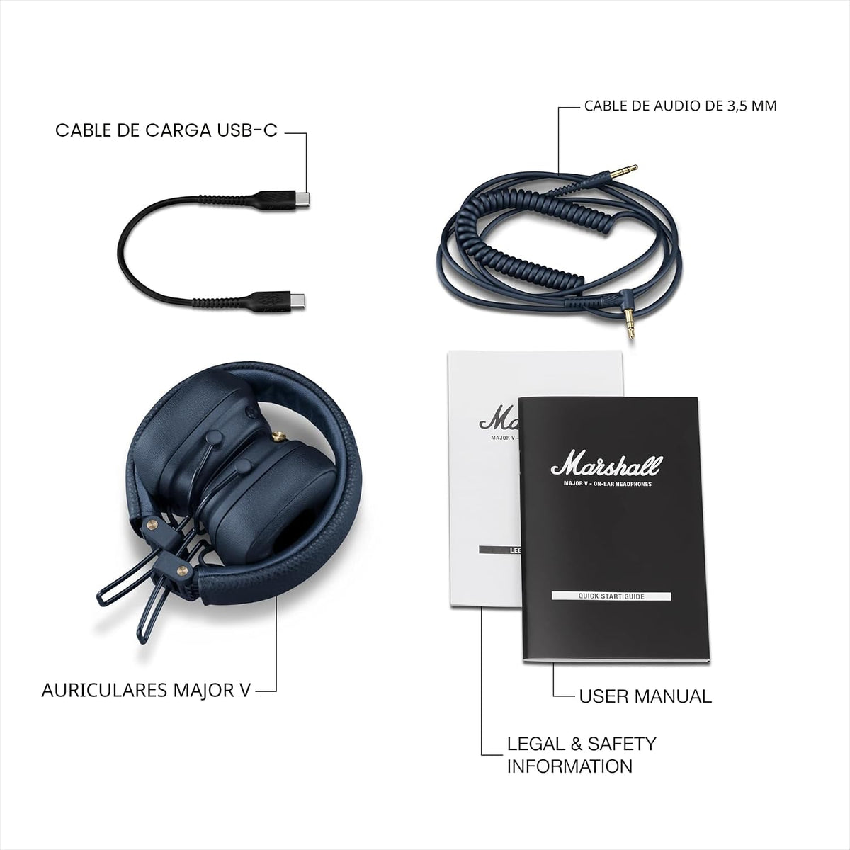 Marshall Major V - Auriculares inalámbricos Bluetooth para la oreja...