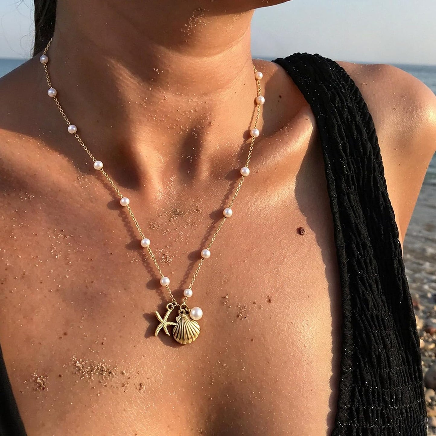 Collar de estrella de mar de playa de verano en capas para mujer, n...
