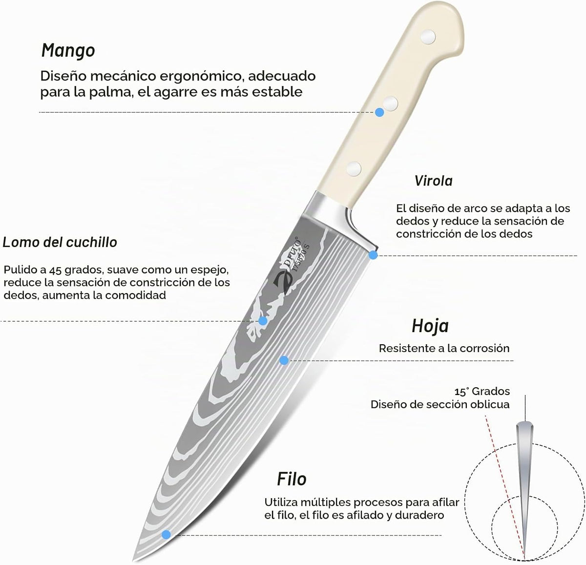 Dfito Juego de cuchillos de chef con bolsa de rollo, juego de 9 cuc...
