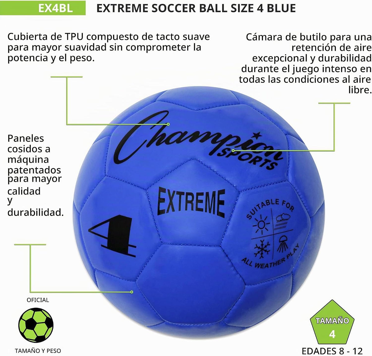 Champion Sports Extreme Series - Balón de fútbol \u2013 Tamaños 3,...