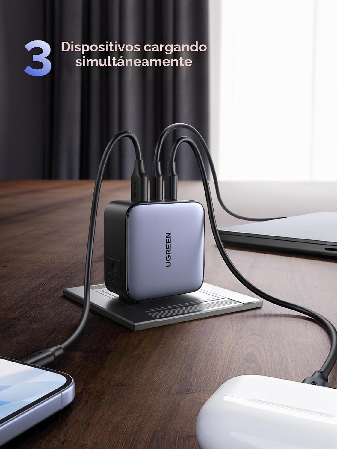 UGREEN Adaptador de viaje USB C de 65 W, cargador rápido plegable c...