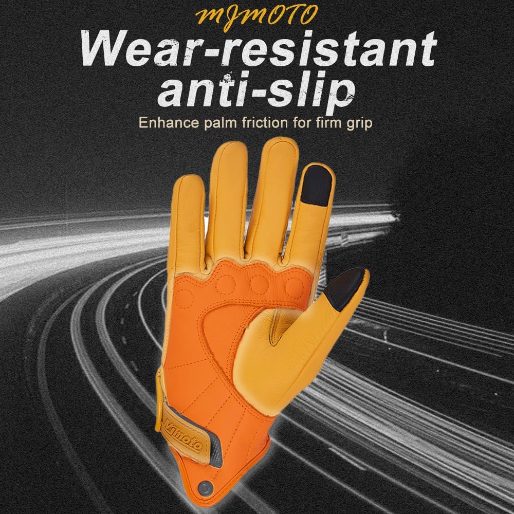 mjmoto Guantes clásicos de cuero de cabra para motocicleta, pantall...