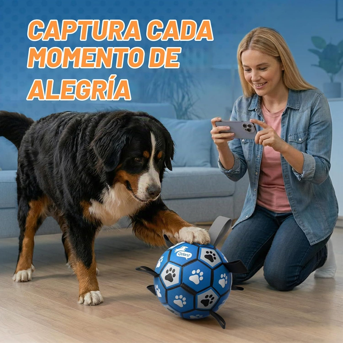 QDAN Pelota de fútbol extra grande para perros, pelotas duraderas c...