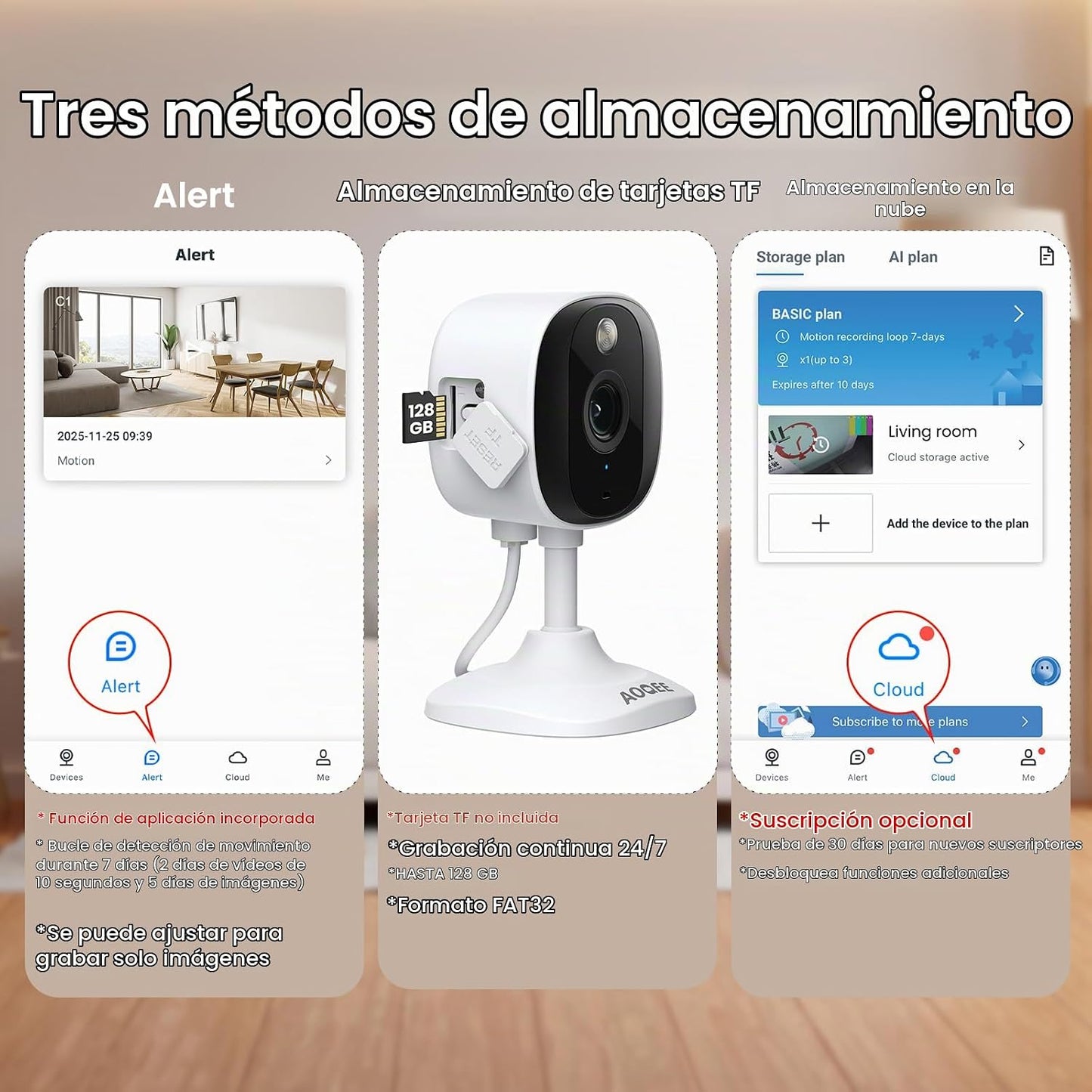 AOQEE - Cámara de seguridad 2K para interior\/exterior, visión de c...