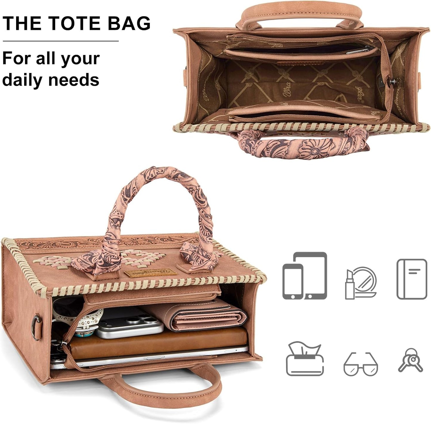 Montana West Wrangler Tooling Tote Bag para mujer, bolsos con asa s...