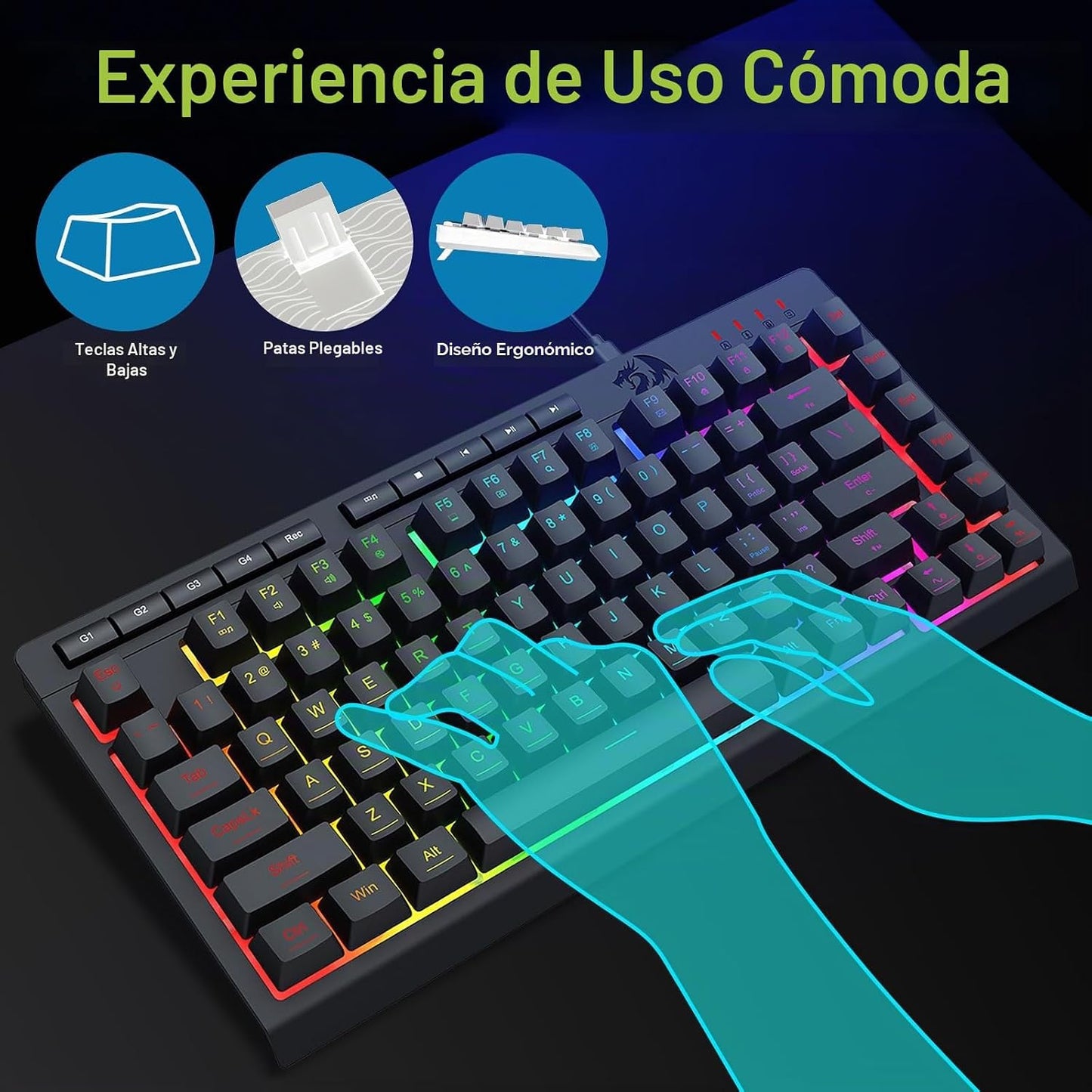 Redragon Teclado para juegos K524 75% con cable, retroiluminación R...