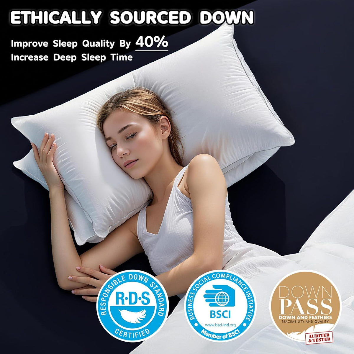 Almohadas de plumón de ganso canadiense, tamaño King, 80% plumón de...