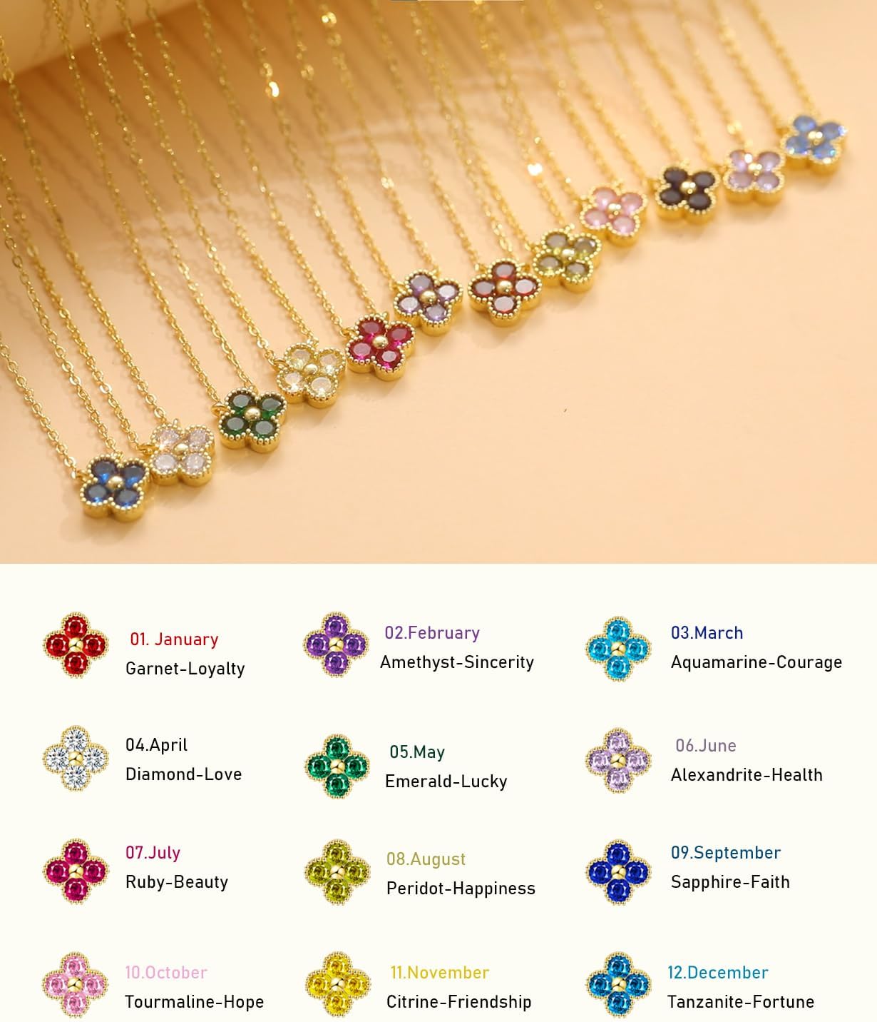 ZOERAY Collar de piedra natal para mujer, Collar de trébol de cuatr...