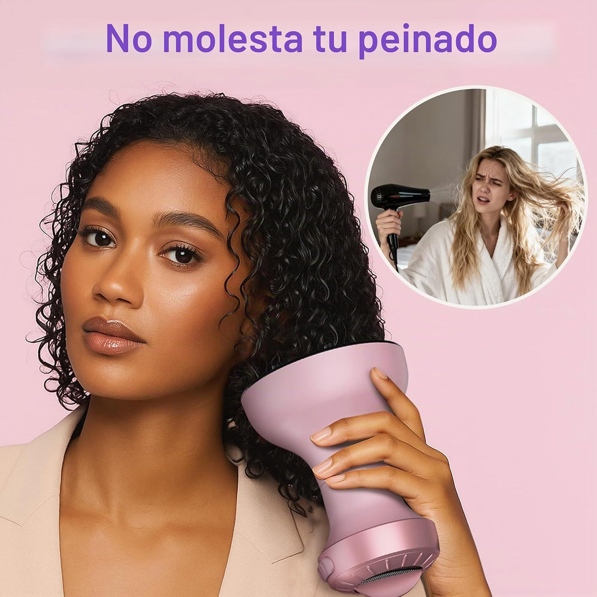 Secador de pelo 2 en 1 con difusor para cabello rizado, 800 W, colo...