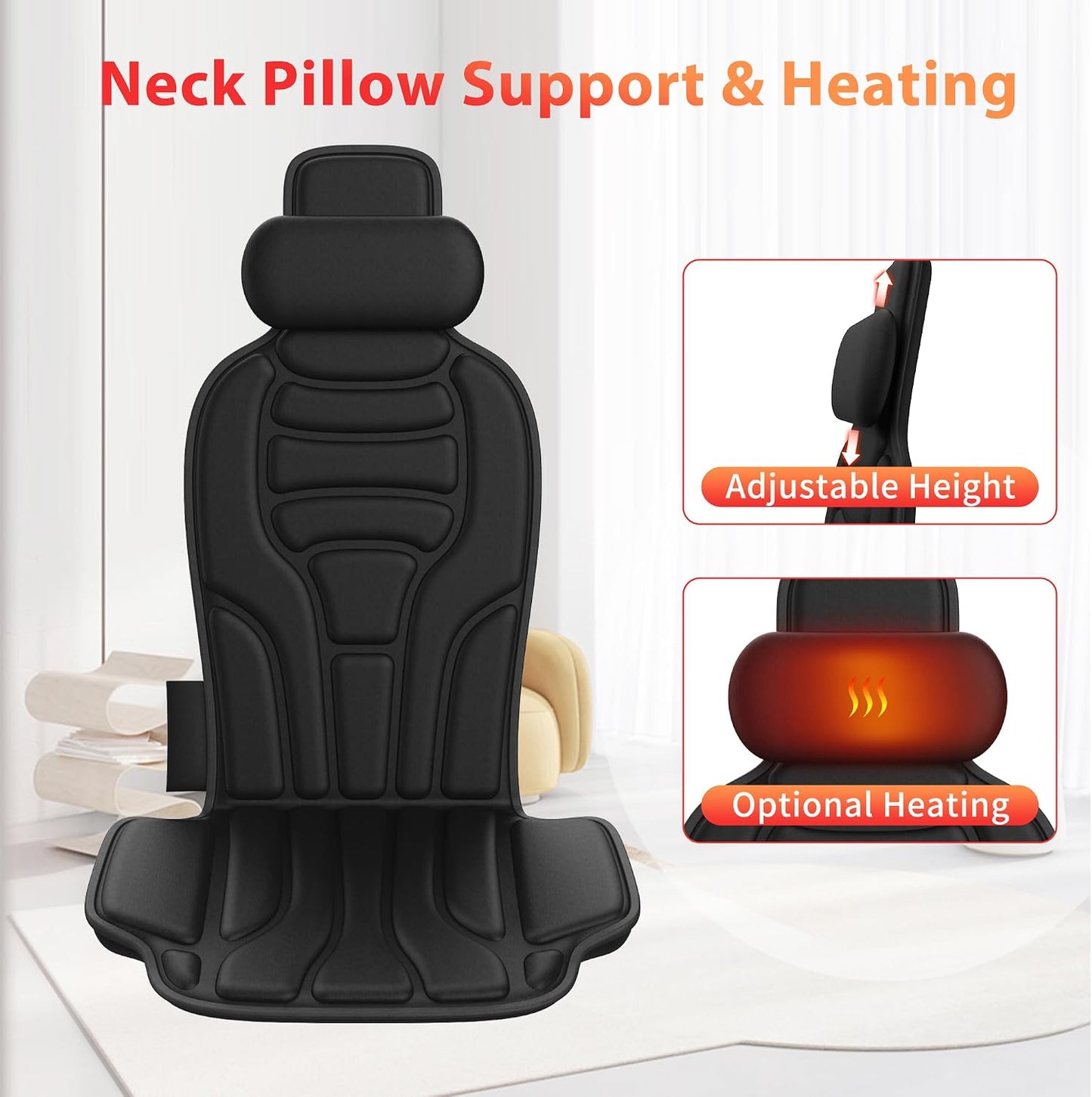 comrelax Masajeador de espalda con calor, silla de vibración de 8 m...