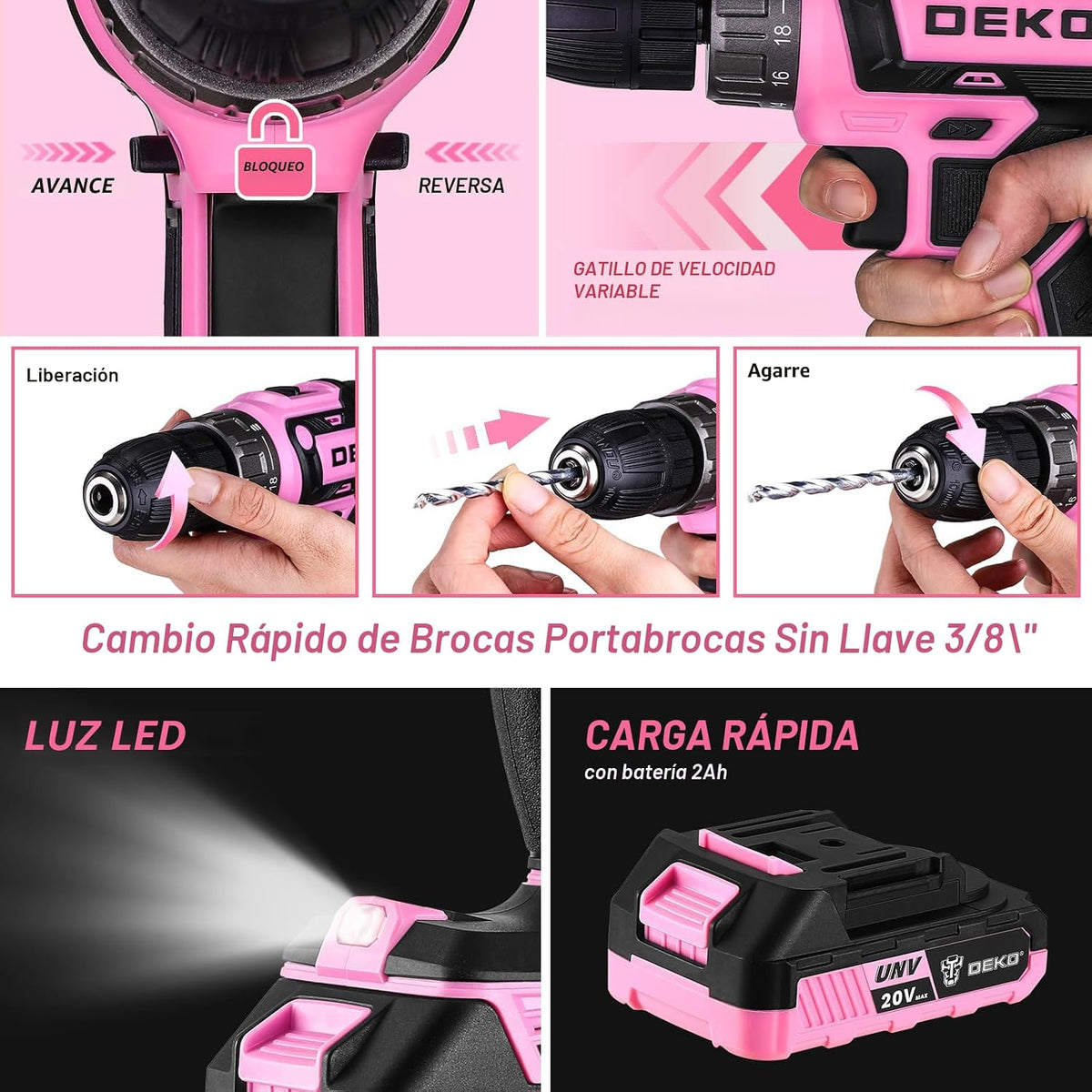 Juego de herramientas de taladro eléctrico rosado: taladro eléctric...
