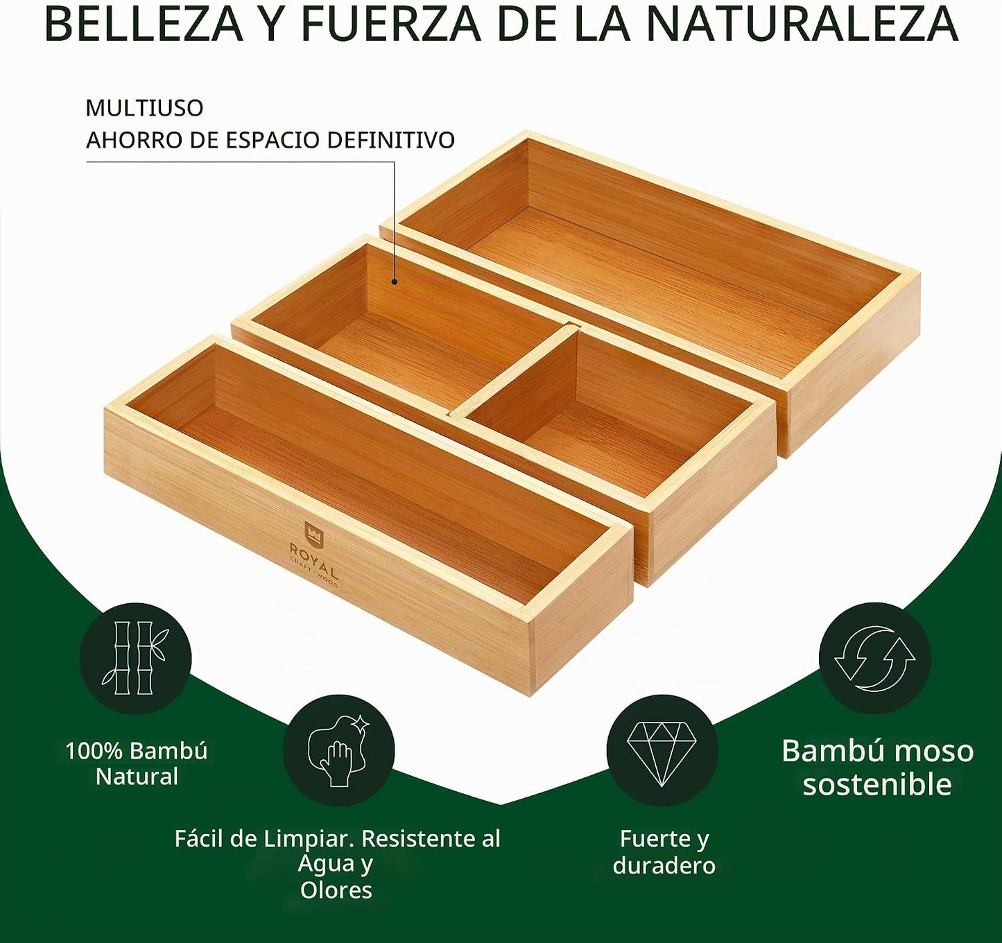 ROYAL CRAFT WOOD Caja organizadora de cajones de bambú de lujo, jue...
