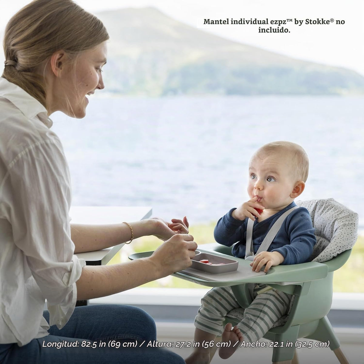 Stokke Silla alta Clikk (negro\/natural) con cojín Clikk (gris nórd...