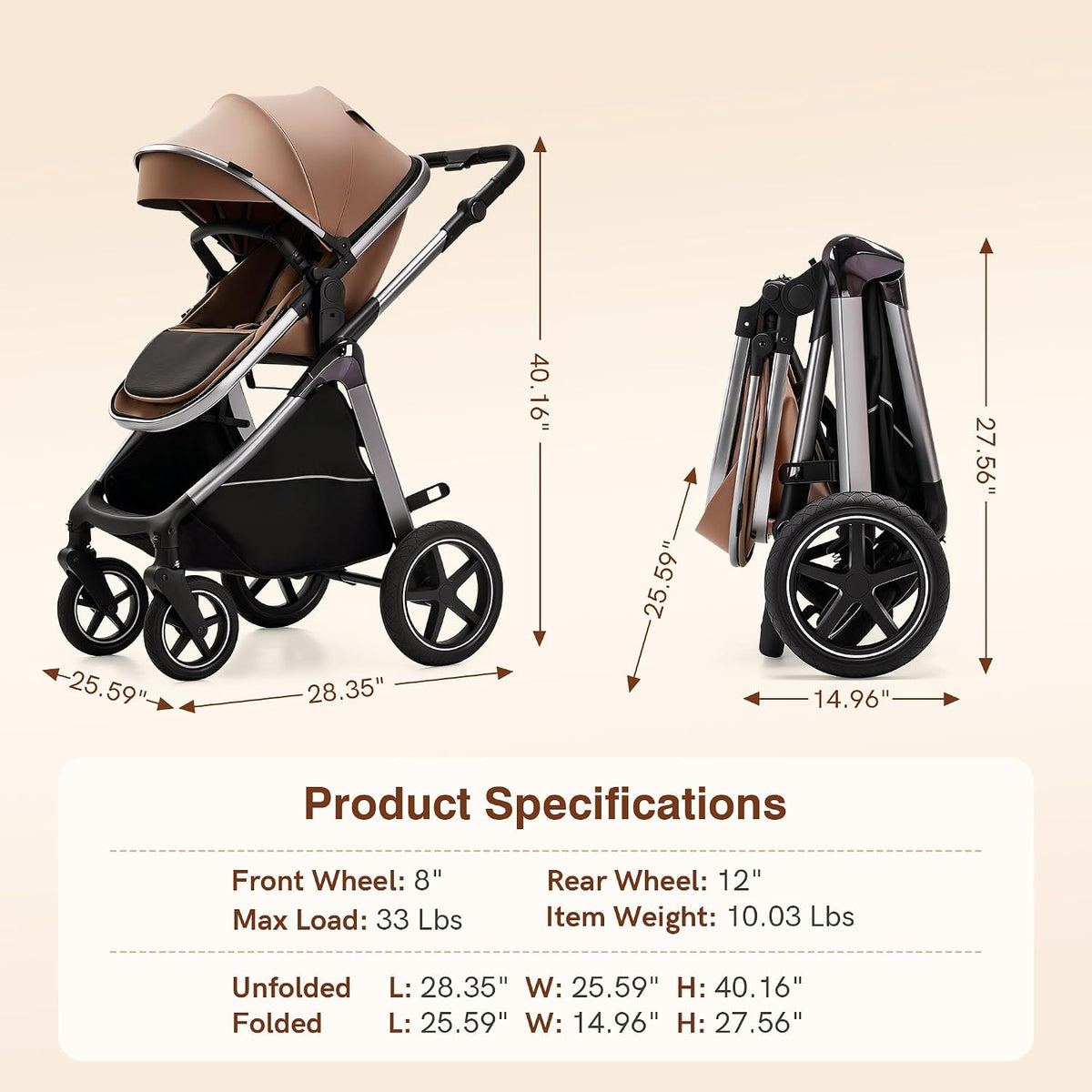 Cochecito de bebé convertible 2 en 1, asiento reclinable reversible...