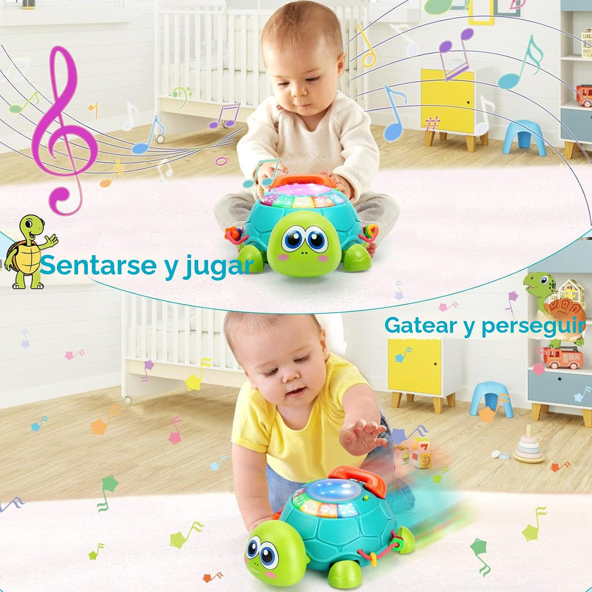 Juguetes musicales de tortuga para bebés de 6 a 12 meses, juguetes...