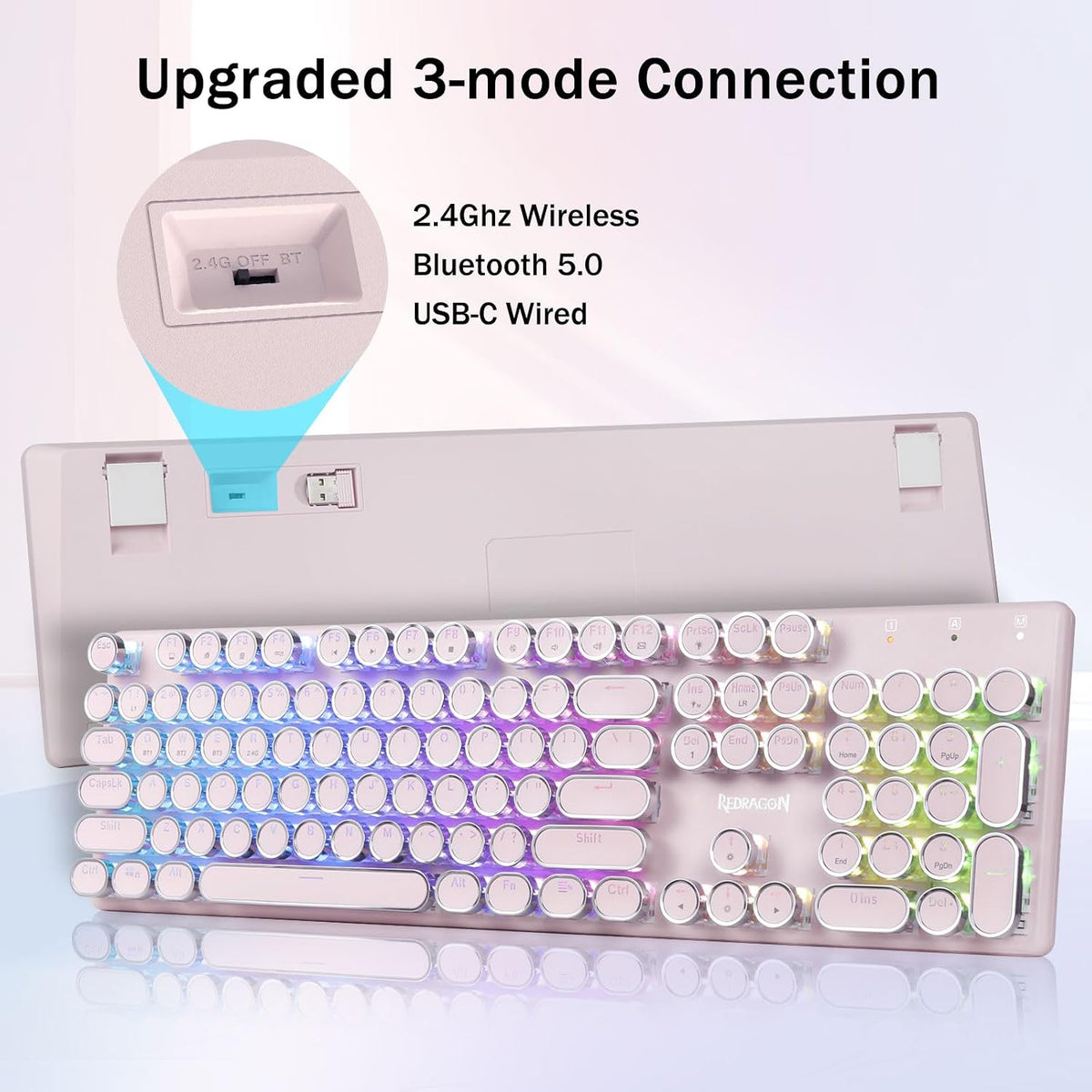Redragon K710 Teclado Mecánico Inalámbrico Tipo Máquina de Escribir...