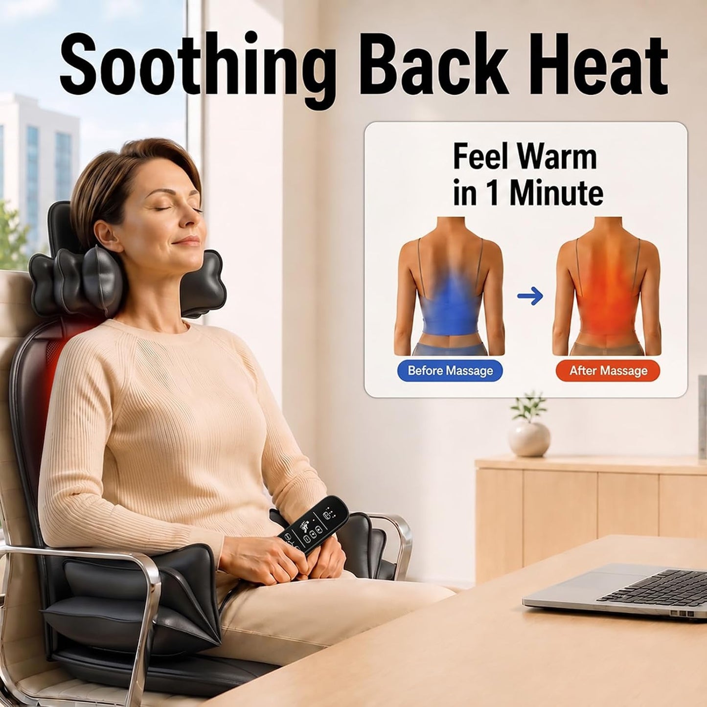 comrelax Shiatsu - Masajeador de espalda con calor, almohadilla par...