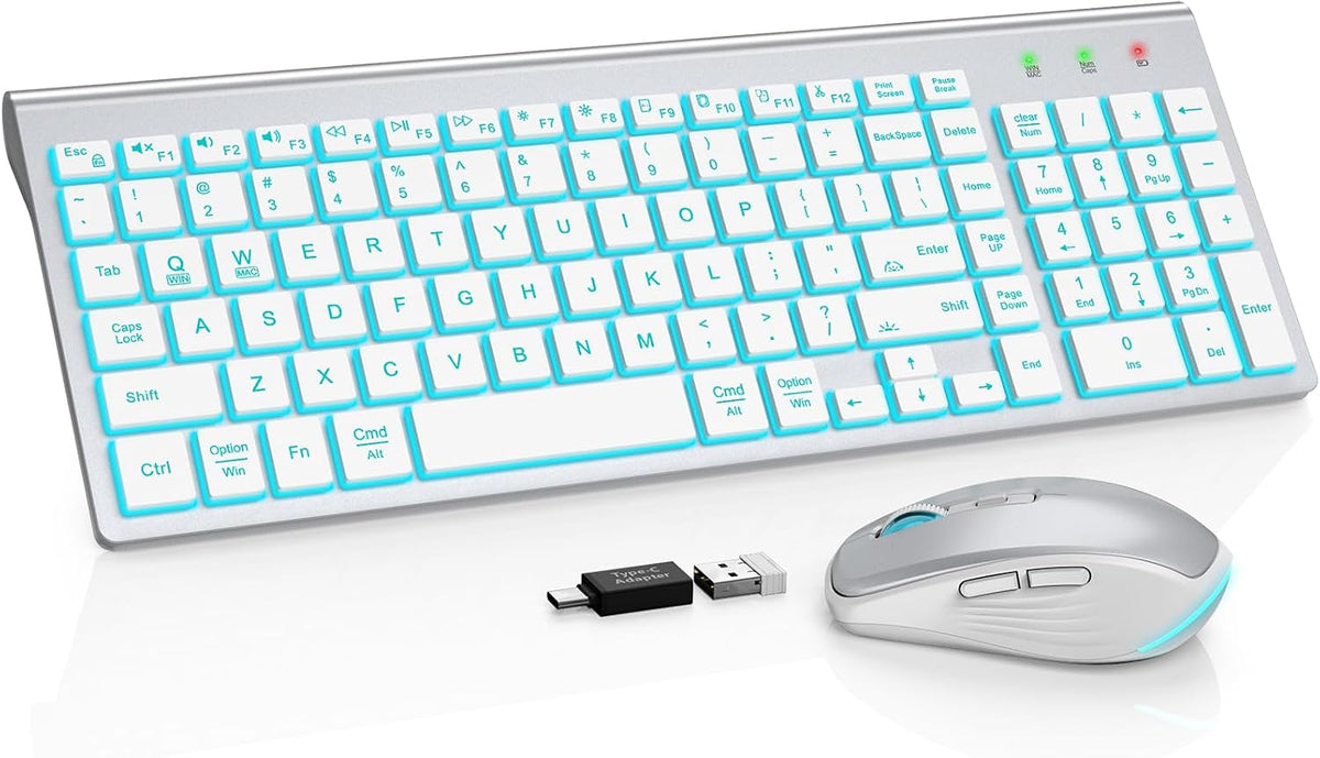 SABLUTE Combo de teclado y mouse inalámbricos retroiluminados, tecl...