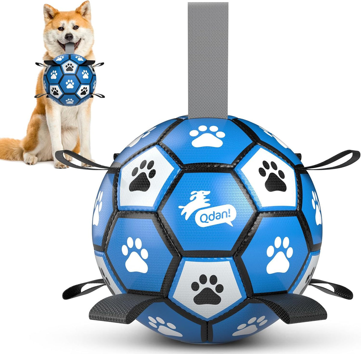 QDAN Pelotas para perros, pelota de fútbol con correas, juguete de...