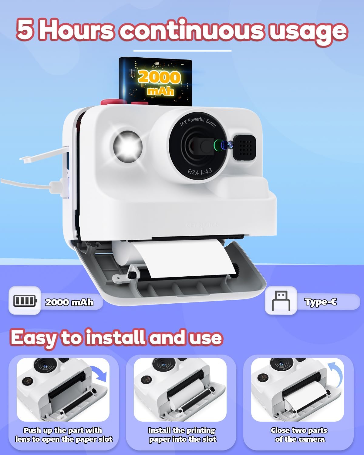 Dylanto Cámara de impresión instantánea para niños, cámaras instant...