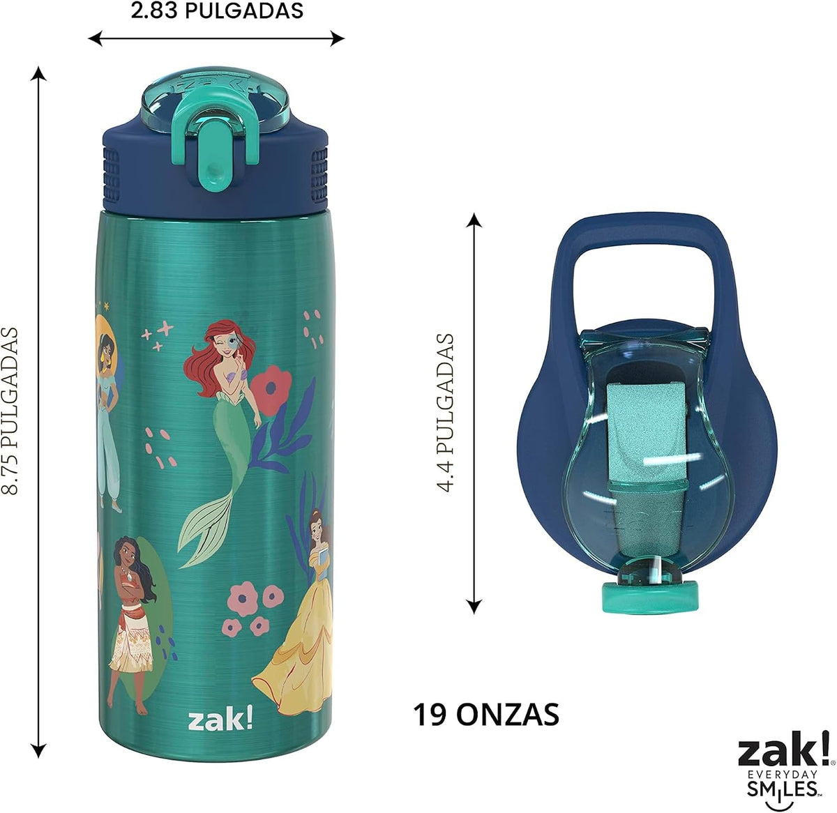 Zak Designs Disney Princess - Botella de agua para viajes y uso en...