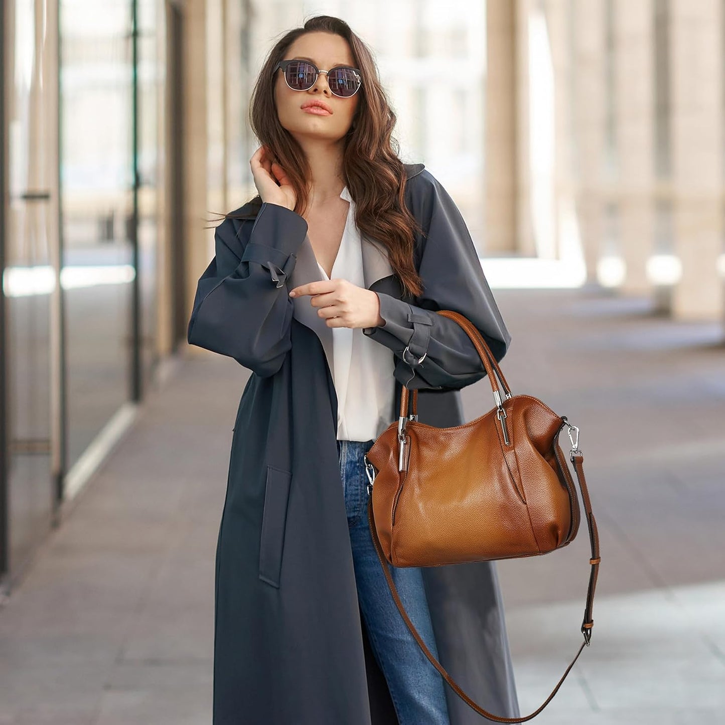 HESHE Bolsos de hombro de cuero para mujer, bolsos de mano, bolsos...