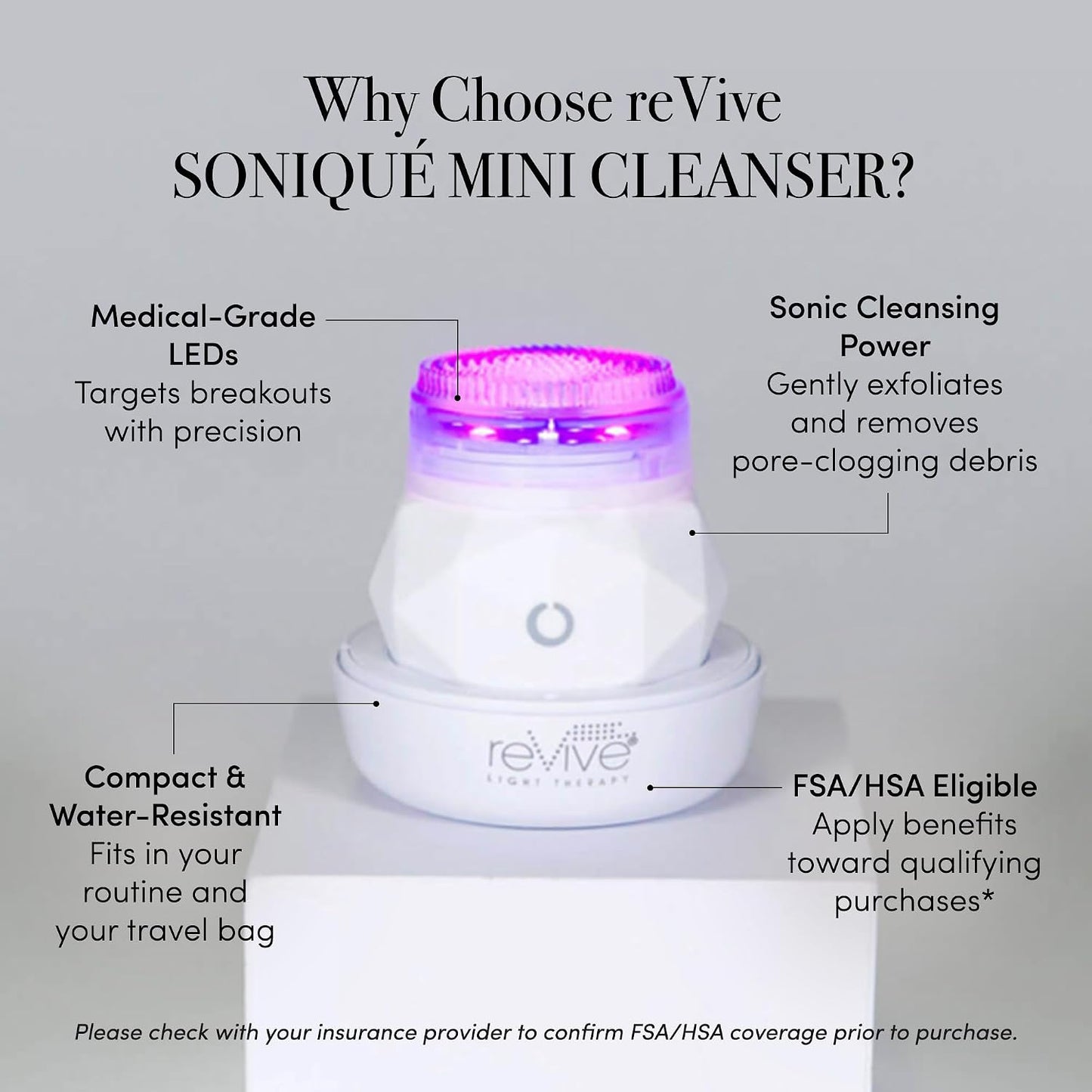 reVive Light Therapy Soniqué Mini limpiador para acné, funciona con...