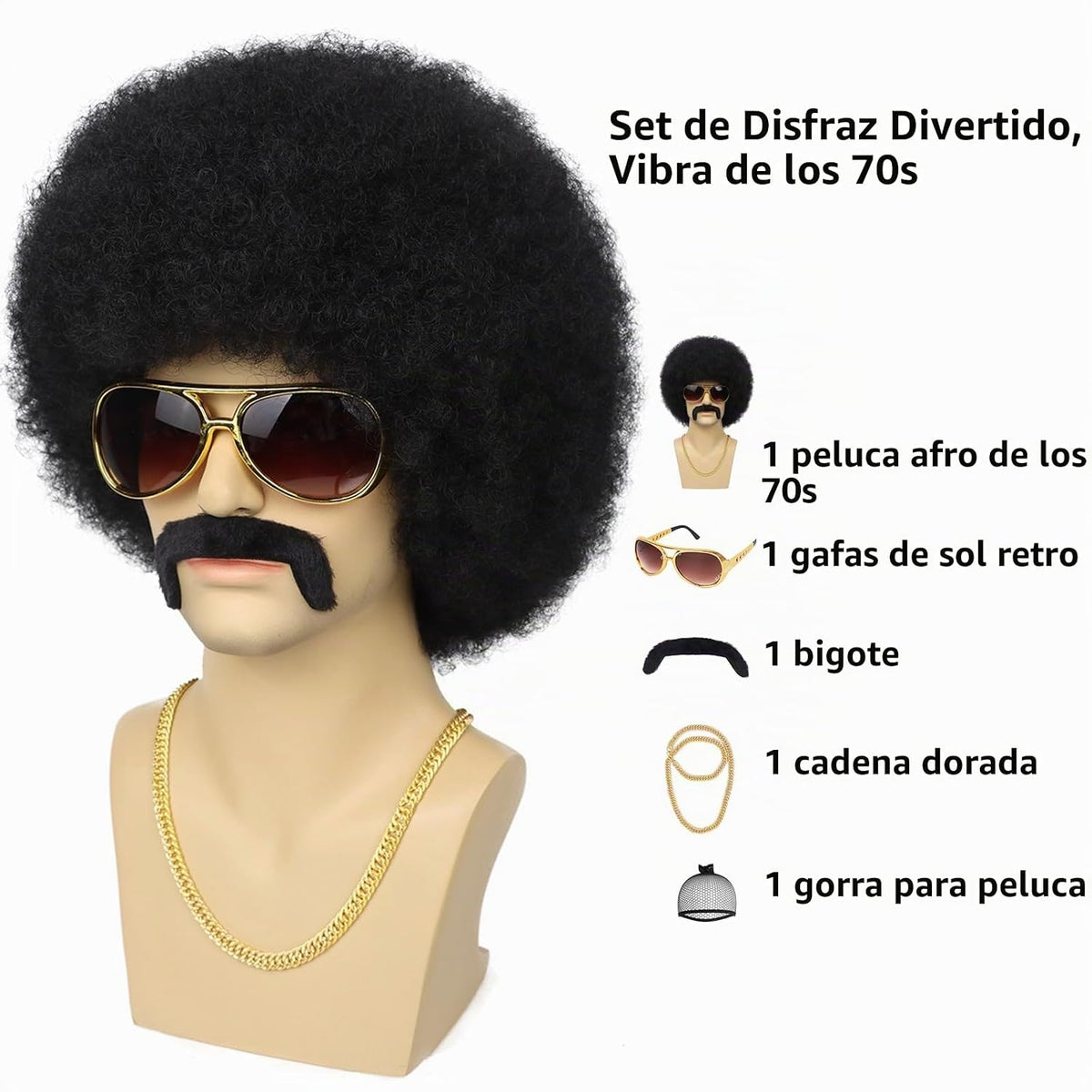 G&amp;T Wig Peluca afro de los años 70 para hombre, disfraz de disc...