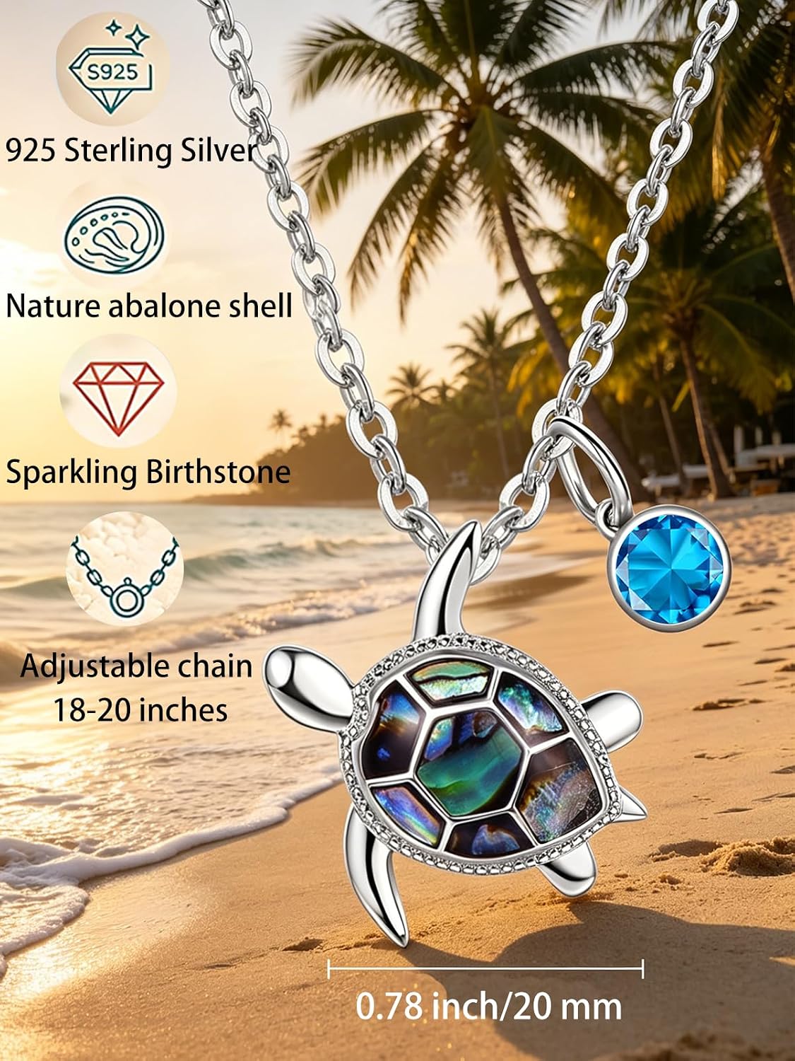 F4DEDAN Collar de tortuga de abulón de plata de ley con piedra nata...