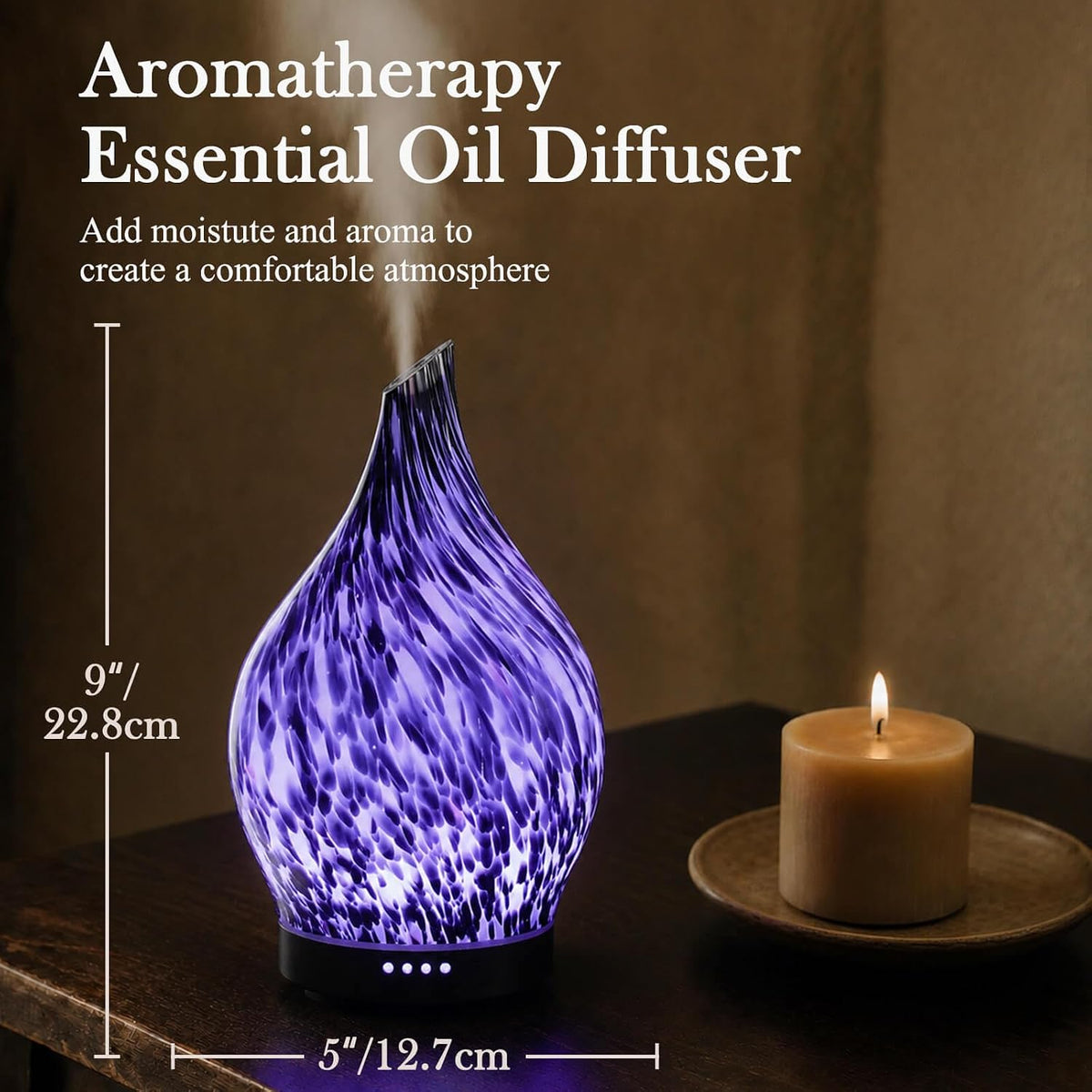 Porseme Difusor de aceite esencial 5.1 fl oz Difusor de cristal hec...