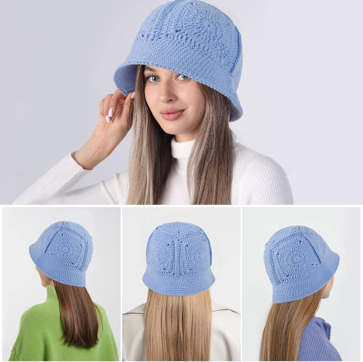 kozinu Sombrero de pescador de ganchillo para mujer, gorro de punto...