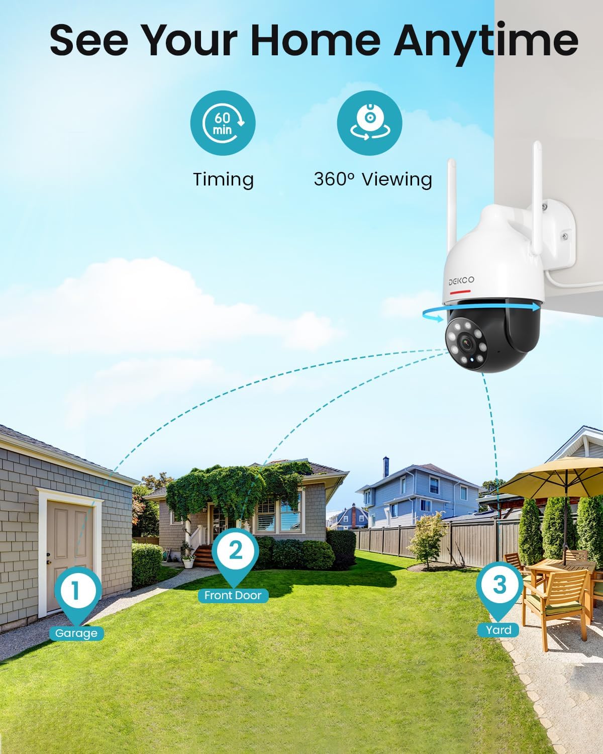 DEKCO - Cámara de seguridad 2K de domo para exteriores, con WiFi vi...