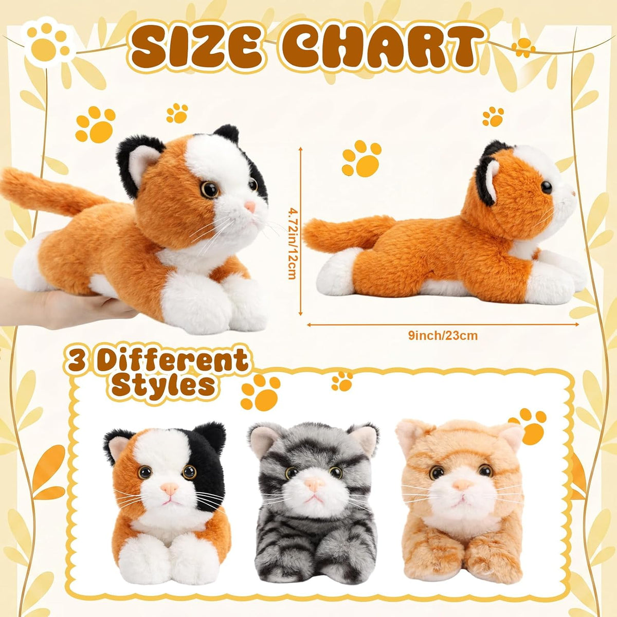 Harrycle 3 piezas de gato de 9 pulgadas de peluche de regalo, estil...