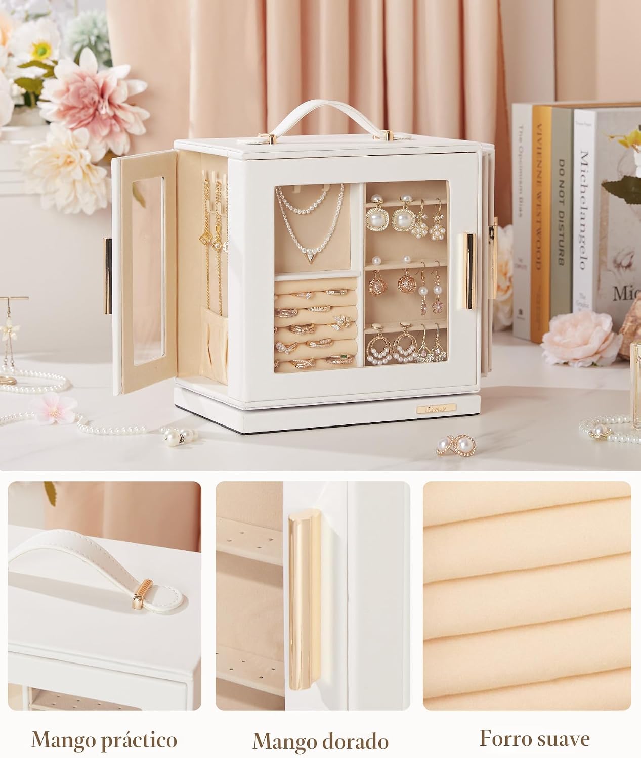 Homde - Joyero giratorio para mujer: organizador de 7 cajones con v...