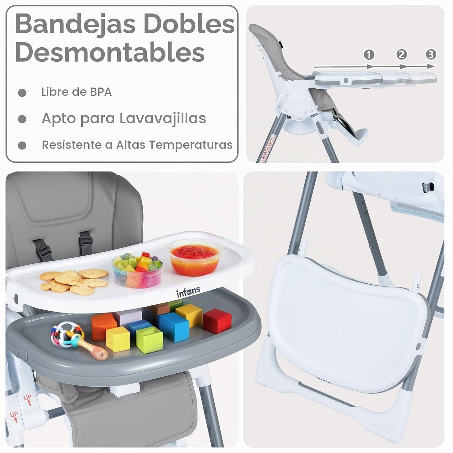 INFANS Silla alta para bebés y niños pequeños, silla alta plegable...