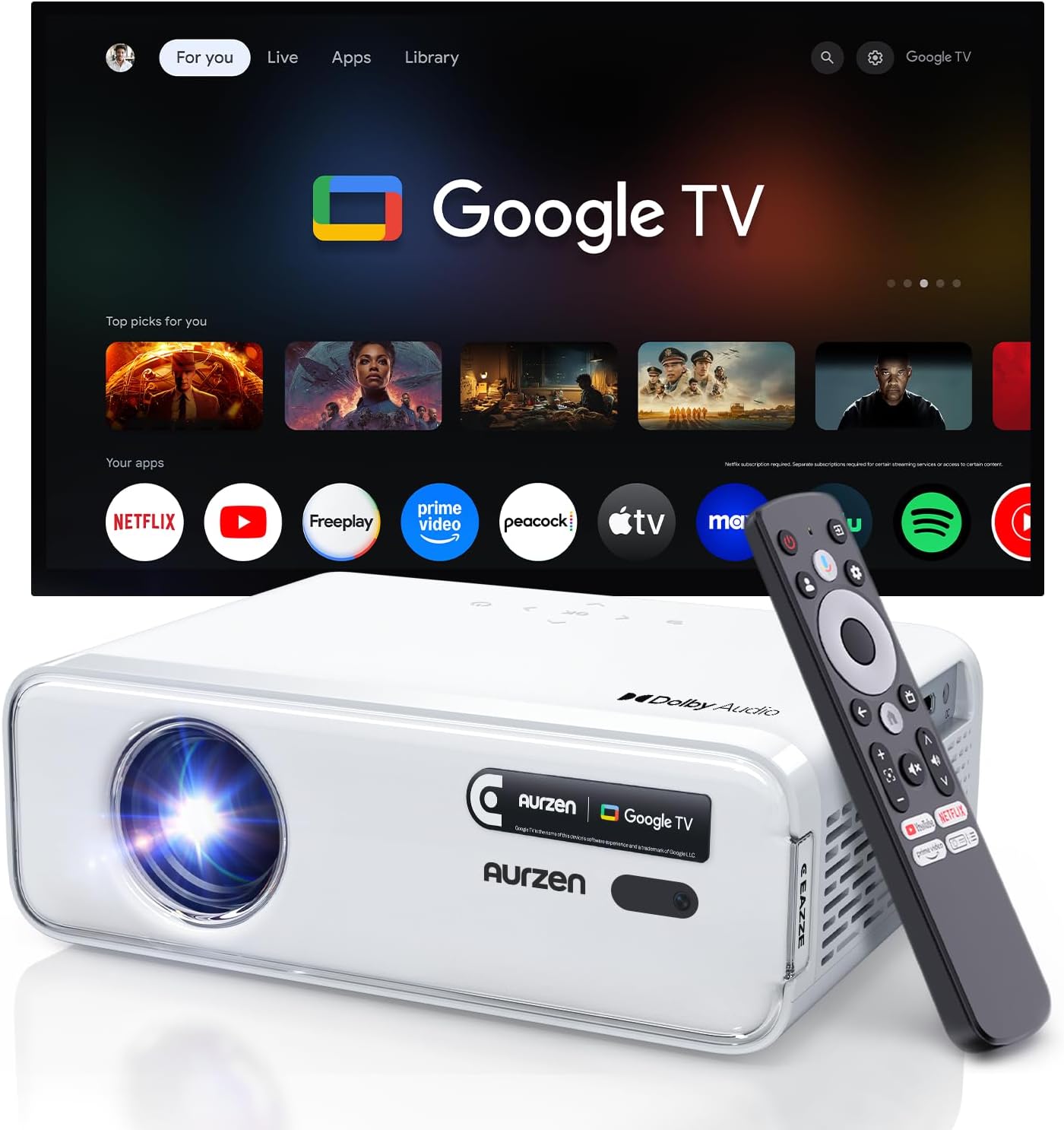 Aurzen EAZZE - Proyector inteligente compatible con Google TV D1G 4...