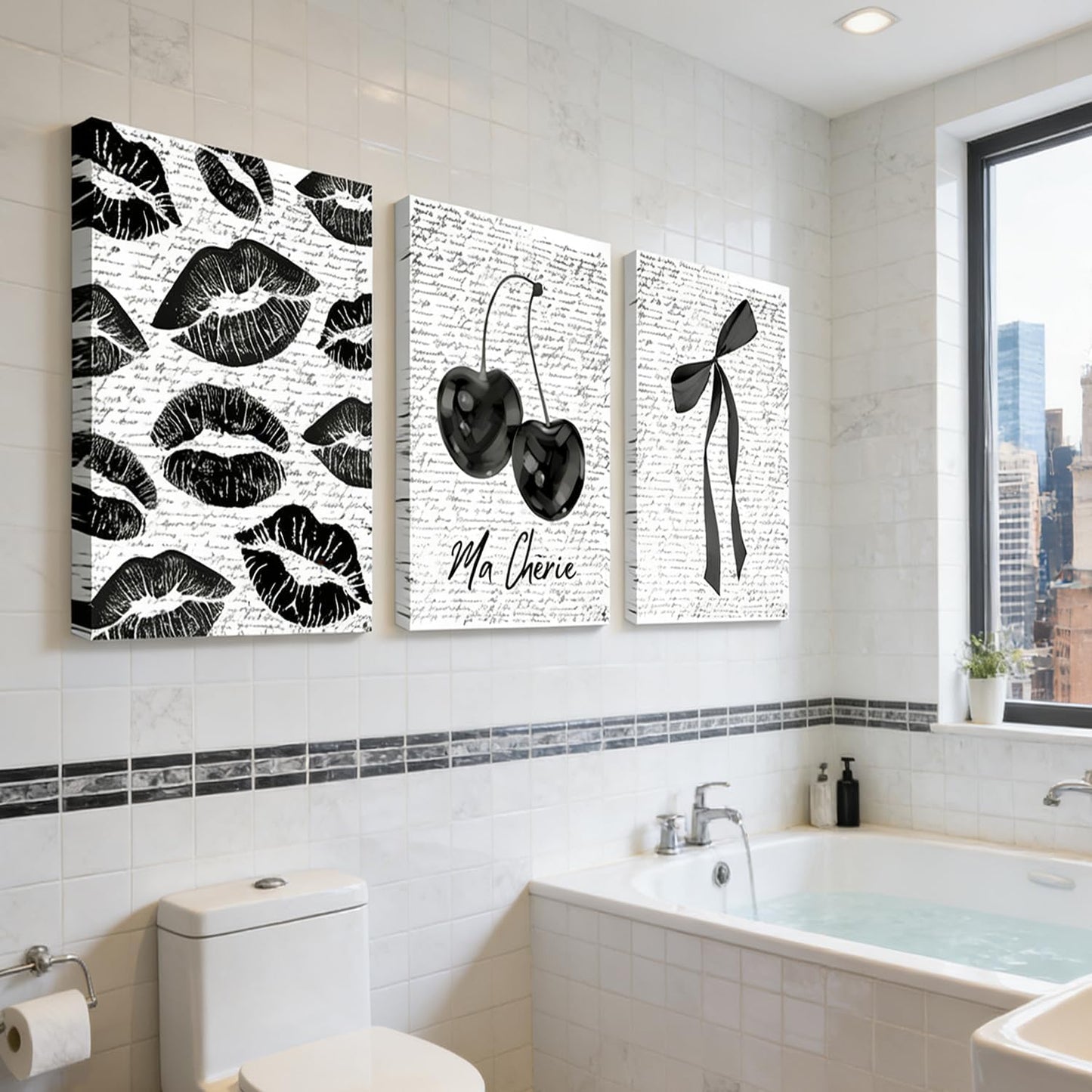 3 piezas de arte de pared en lienzo de labios blancos y negros y ce...