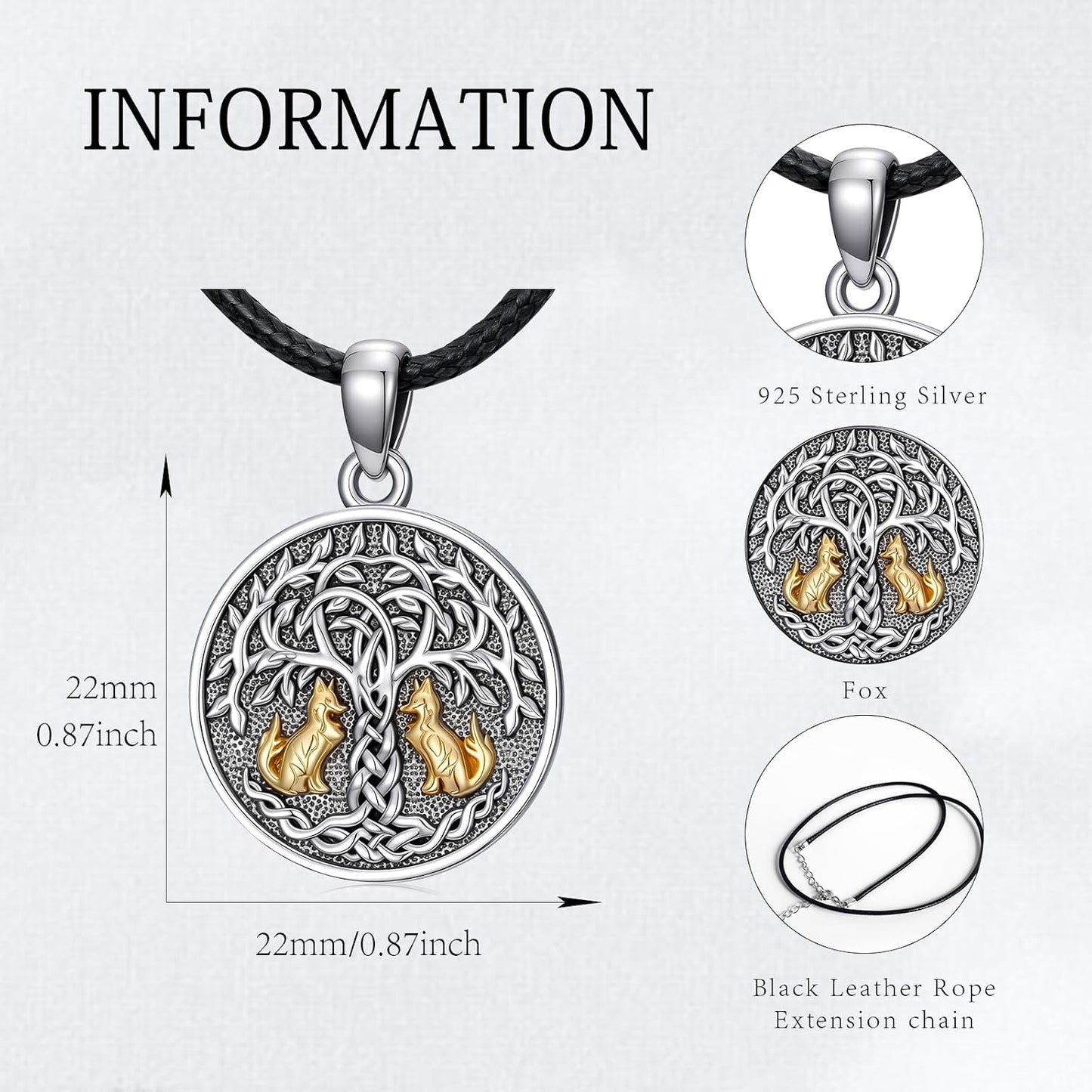 SOESON Collar Vintage para Hombre Plata de Ley 925 Animal Vikingo N...