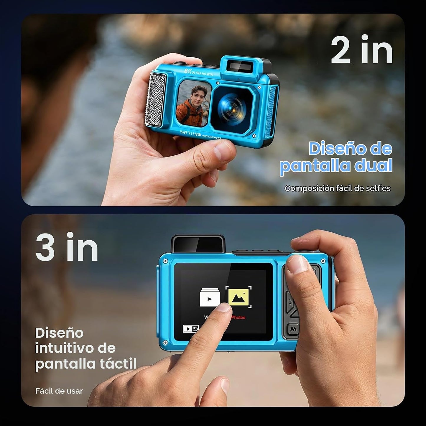 8K cámara subacuática WiFi 90MP 50FT táctil impermeable cámara 32GB...