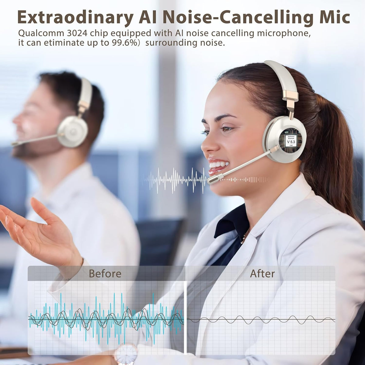 Auriculares inalámbricos con micrófono para el trabajo, auriculares...