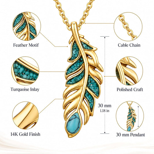 Teetyyt Collar de Plumas de Turquesa para Mujer Chapado en Oro Blan...