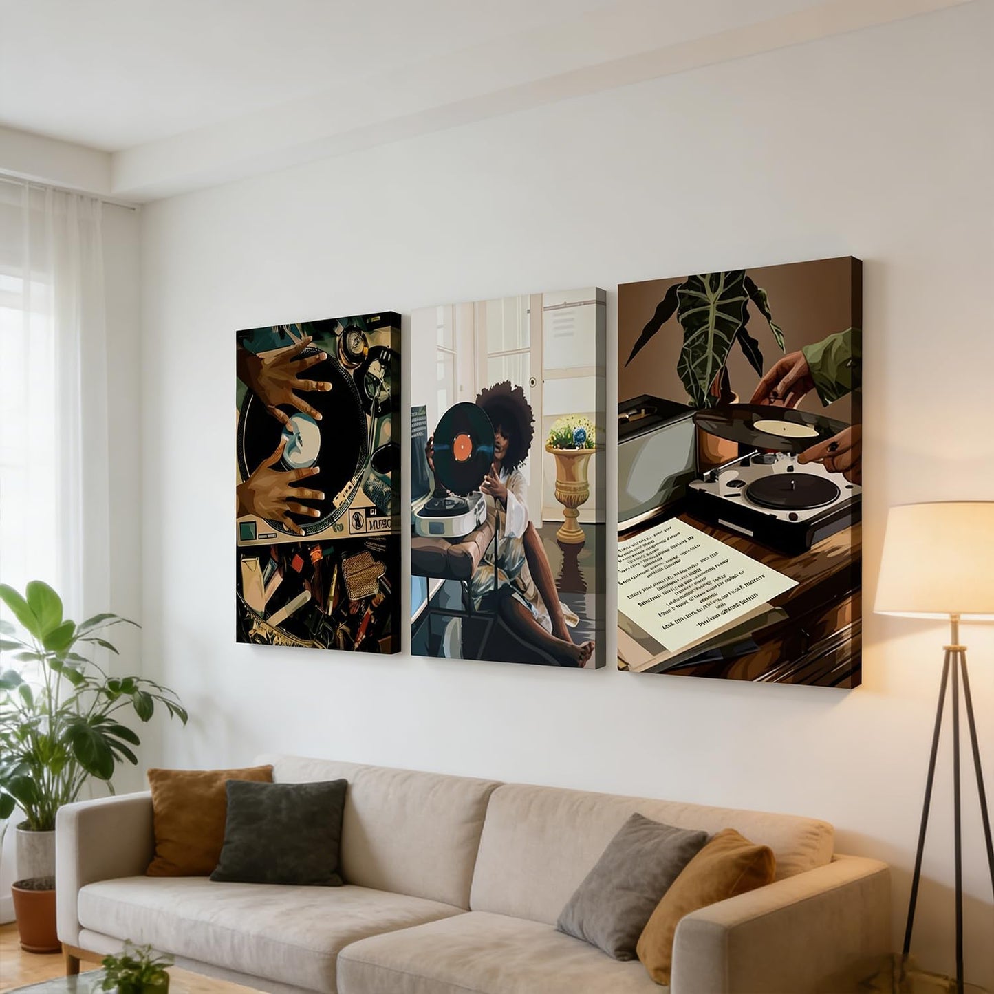 3 piezas de arte de pared en lienzo de niña negra moderna, pintura...